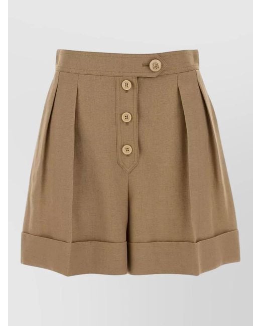 Valentino Garavani Natural Viscose Blend Tailored Shorts Pleats Buttons