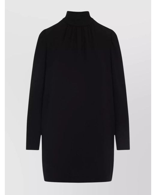 Max Mara Blue Stand-Up Collar Mini Dress With Long Sleeves