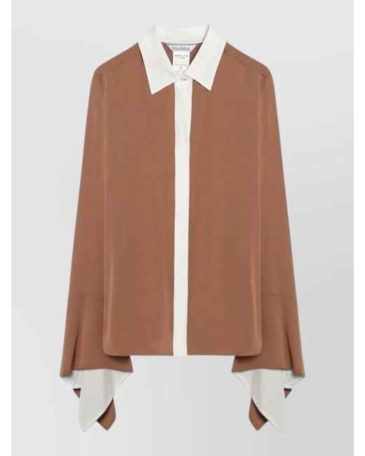 Max Mara Brown Top Contrast Collar And Draped Cuffs