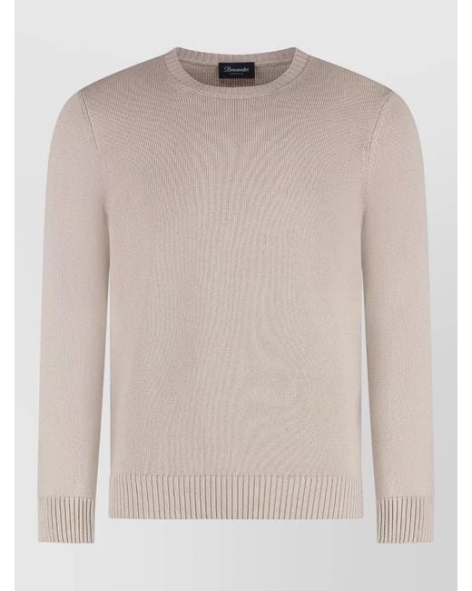Drumohr Natural Cotton Crew Neck Long Sleeve Sweater for men