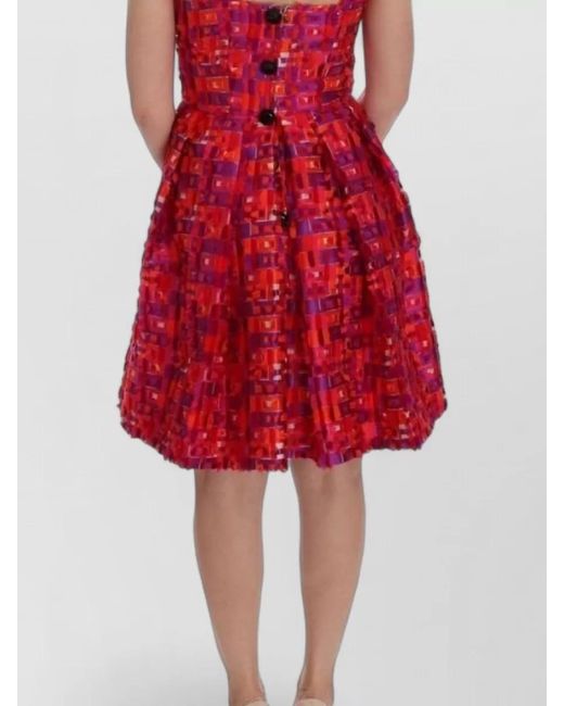 Dolce & Gabbana Red Silk Patterned Sleeveless Square-Neck A-Line Knee-Length Dress