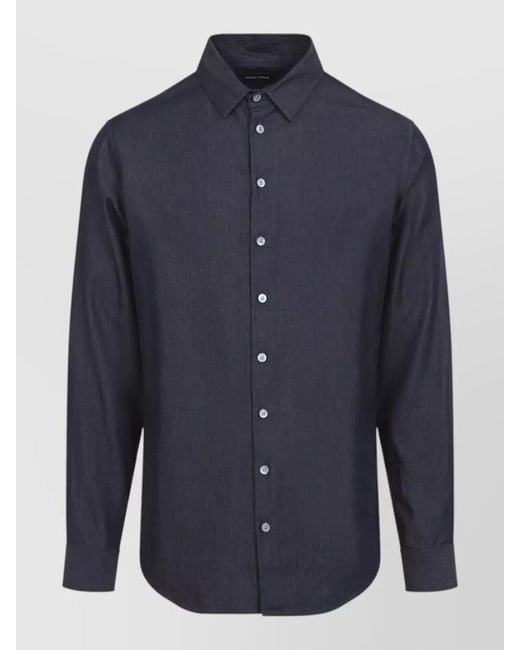 Giorgio Armani Blue Armani Cotton Shirt Long Sleeves Collar for men