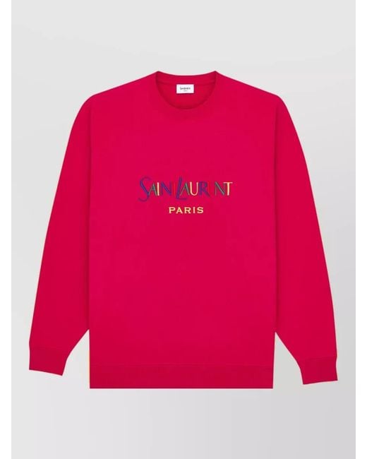 Saint Laurent Pink Cotton Logo-Embroidered Crewneck Sweatshirt