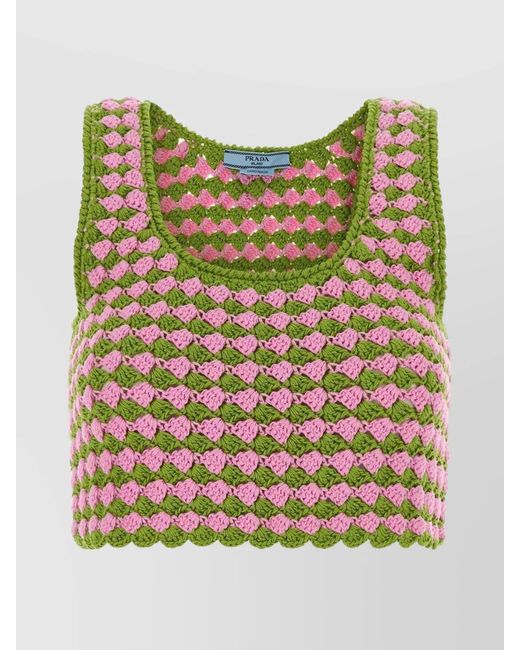 Prada Green Tow-Tone Crochet Crop Top