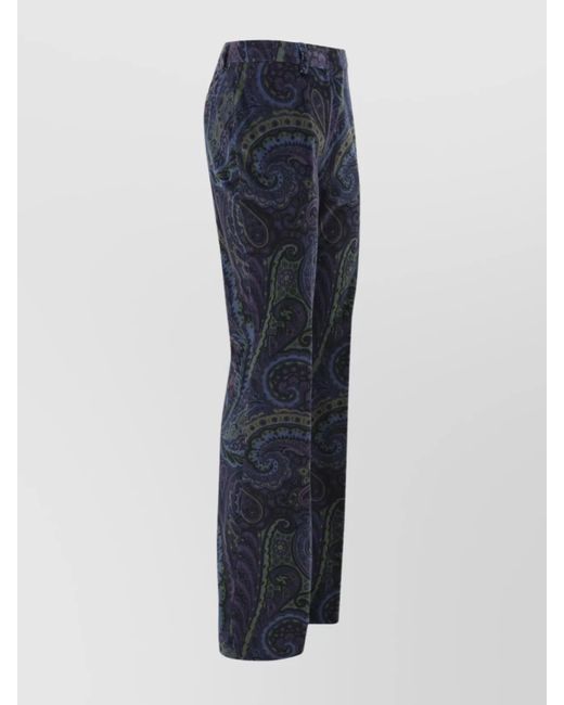 Etro Blue Velvet Paisley Jacquard Flared Trousers