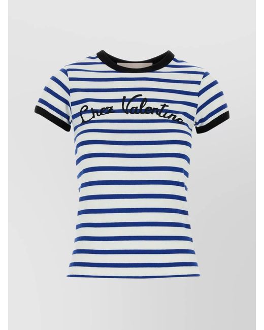 Valentino Garavani Blue Embroidered Logo Cotton T-Shirt
