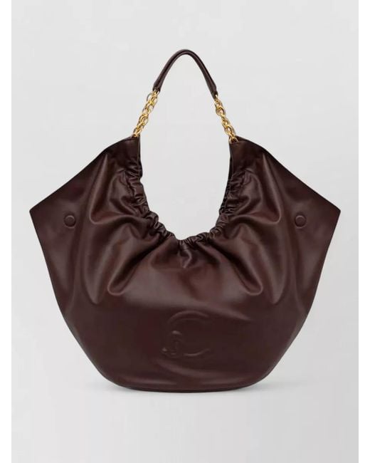 Coccinelle Brown Large Tote Bag Chain Strap Ruched Design
