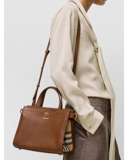 Burberry Brown Small Check Tote Shoulder Bag Leather