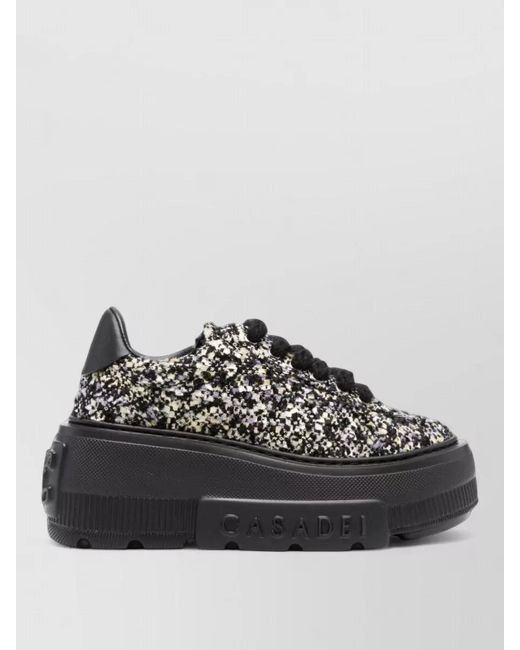 Casadei Black Bouclé Platform Low-Top Sneakers
