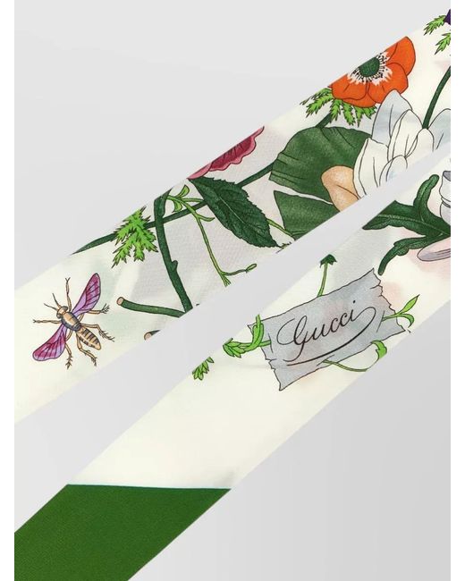 Gucci Green Flora Print Silk Twill Floral Scarf