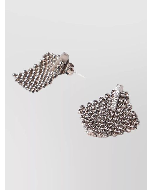 Brunello Cucinelli Metallic Monili Stud Earrings Textured Beaded Design