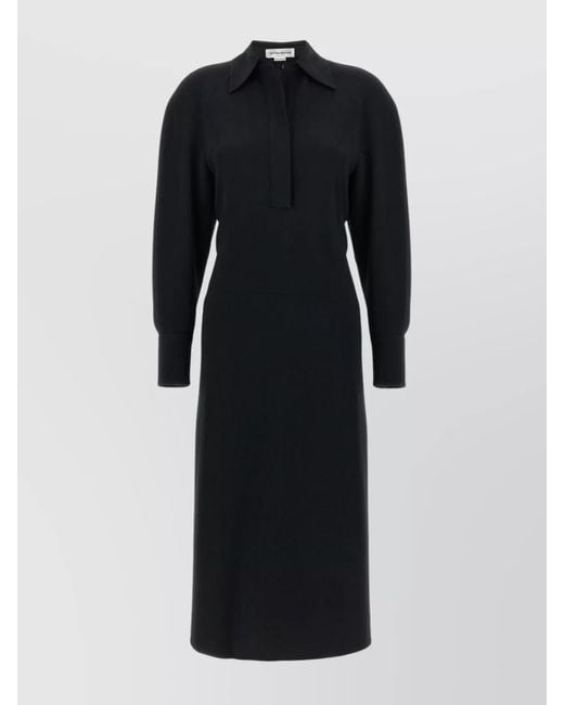Victoria Beckham Black Long Sleeve Polo Collar Midi Dress