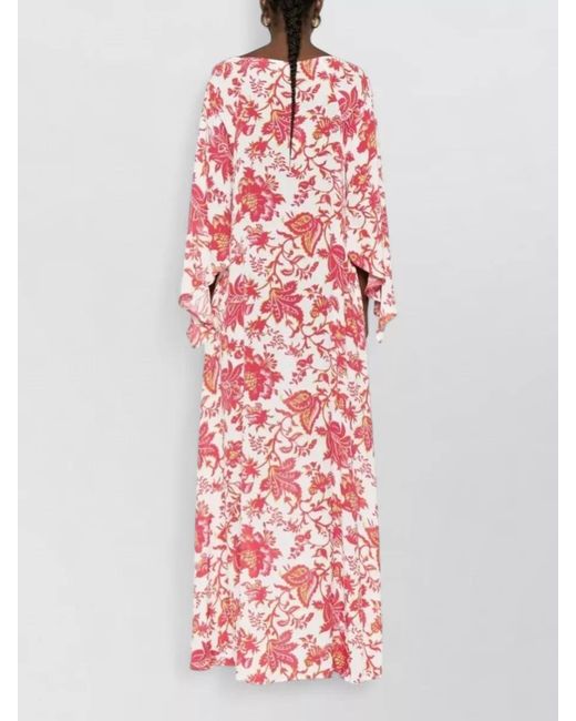 Etro Red Floral-Print Long-Sleeve Maxi Dress