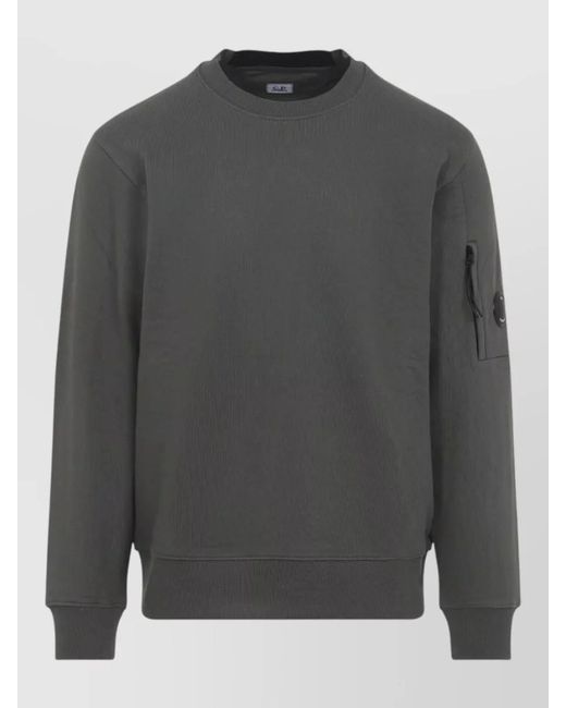 C P Company Gray Cotton Sweatshirt Lens Sleeve Zip Pocket for men