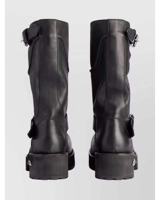 Balenciaga Black Worn Leather Mid-Calf Chunky Sole Boots
