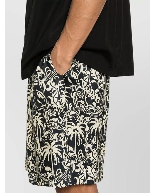 Laneus Black Beach Bermuda Shorts Floral Pattern Pockets for men