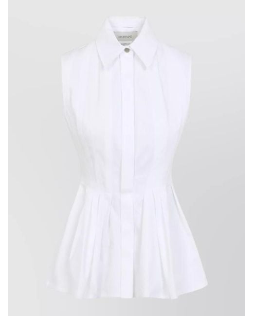 Sportmax White Cotton Sleeveless Peplum Blouse