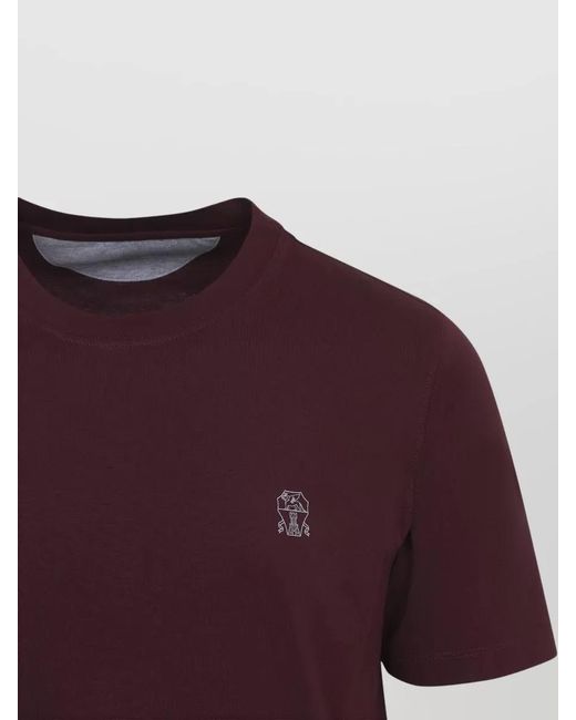 Brunello Cucinelli Red Monili Detail Cotton Crew Neck T Shirt for men