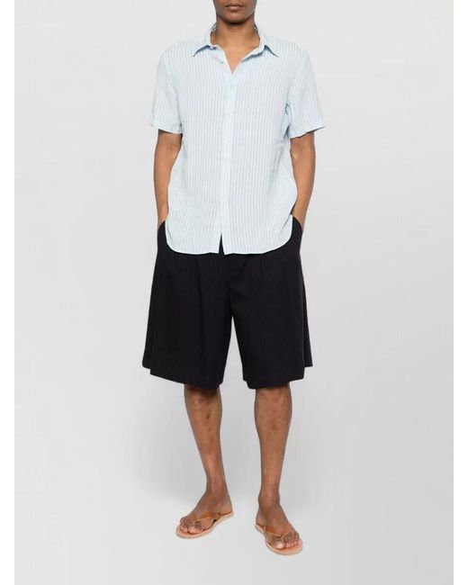 120% Lino White Striped Linen Shirt for men