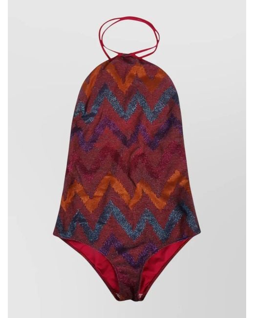 Feel me fab Red Keywest One Piece Swimsuit Zigzag Halter