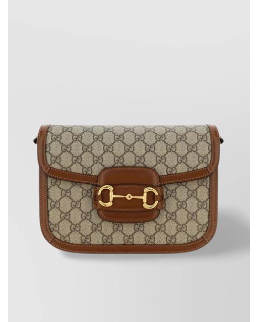 Gucci Brown Horsebit Calfskin Shoulder Bag With-Tone Hardware
