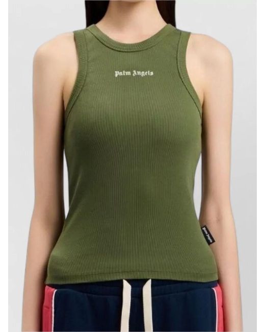 Palm Angels Green Logo Rib Tank Top Sleeveless Design