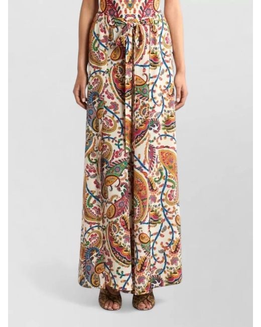 Etro White Paisley Print High-Rise Wide-Leg Palazzo Trousers