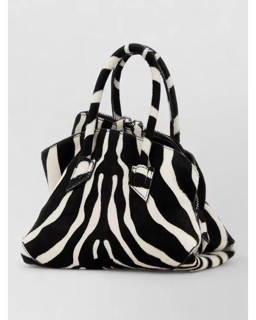 The Attico Black Printed Calf Hair Mini La Passeggiata Handbag