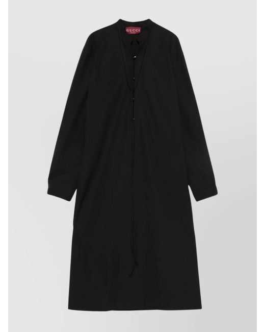 Gucci Black Cotton Long-Sleeve Knee-Length Dress