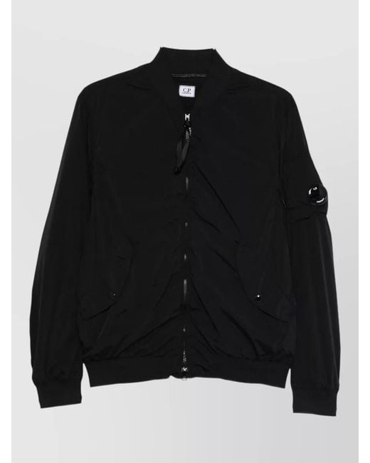 C P Company Black Nylon Bomber Jacket Arm And Front Pockets for men