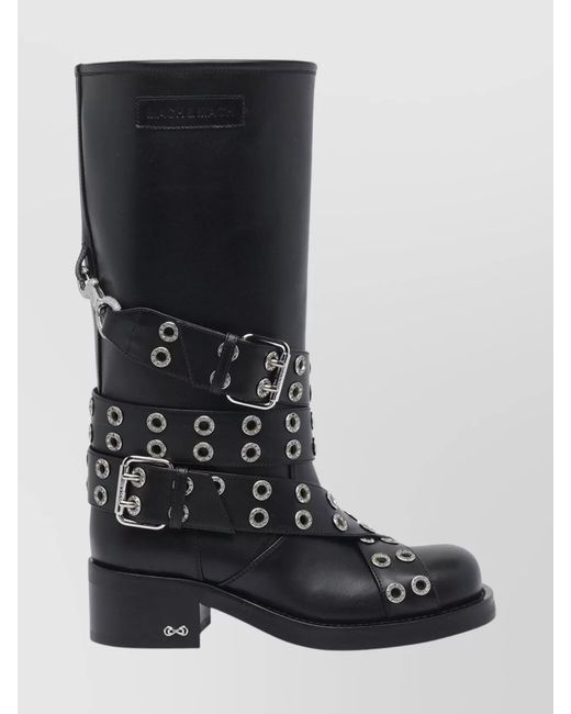 Mach & Mach Black Vintage Leather Combat Ankle Boots With Buckles