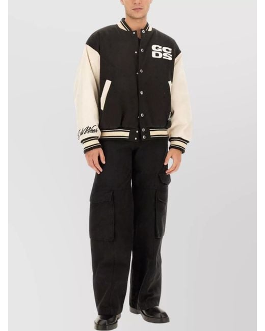 Gcds Black Varsity Bomber Jacket for men