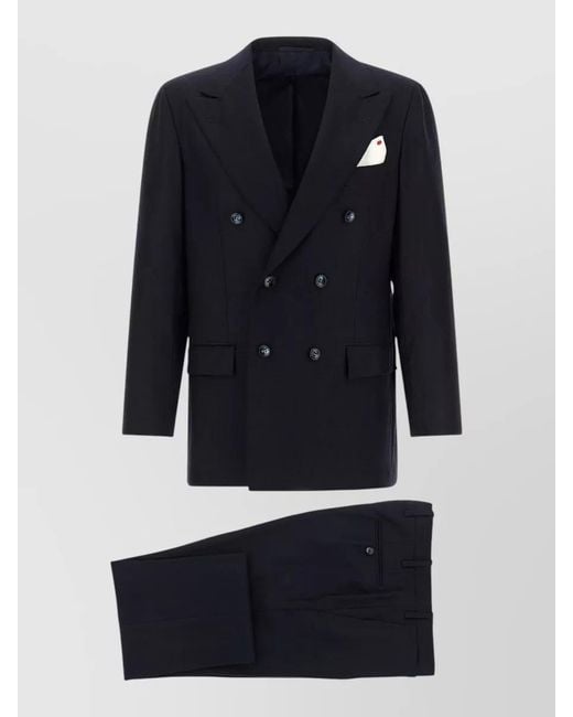 Kiton Blue Virgin Wool Cashmere Double Breasted Suit Jacket for men