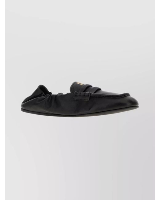 Miu Miu Black Nappa Leather Loafers Featuring Elasticated Trim