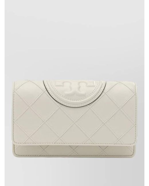 Tory Burch Natural Chain Strap Quilted Wallet And Cardholder