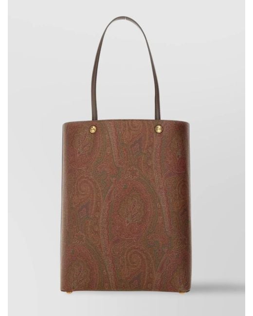 Etro Brown Leather Paisley-Print Tote Bag for men