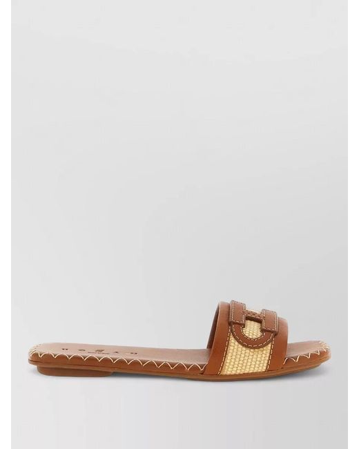 Hogan Brown H685 Flat Sandals Open Toe Stitching