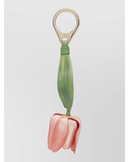 Christian Louboutin Green Tulip Floral Keyring Metal Leaf Detail