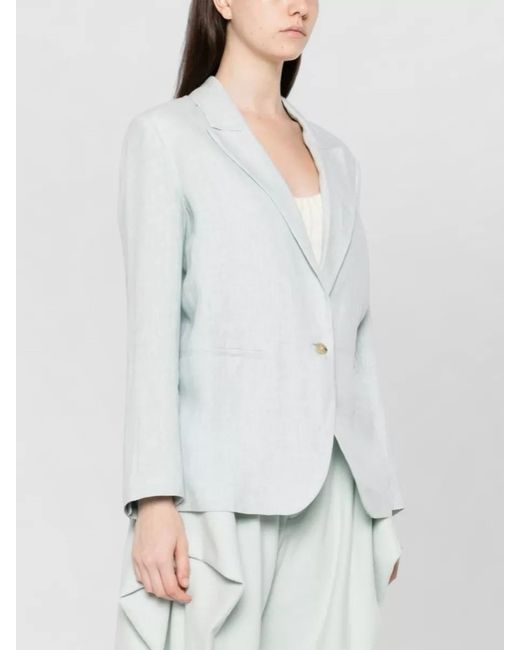 Forte_forte White Linen Jacket Single Breasted Notch Lapel
