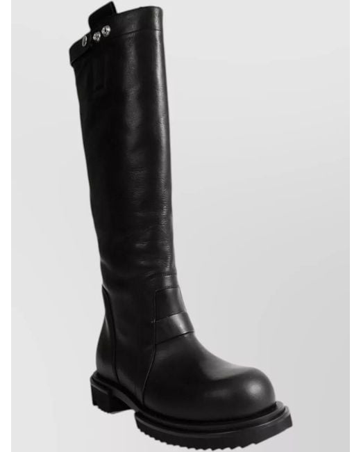Rick Owens Black Tall Leather Boots Chunky Sole Design