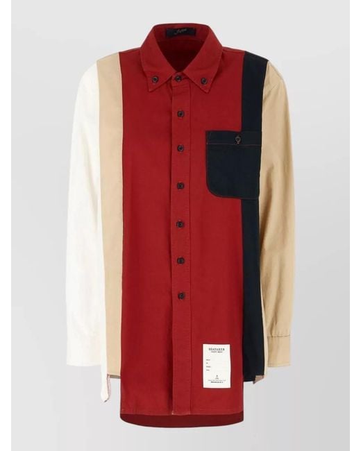 Seafarer Red Cotton Shirt Color Block Design