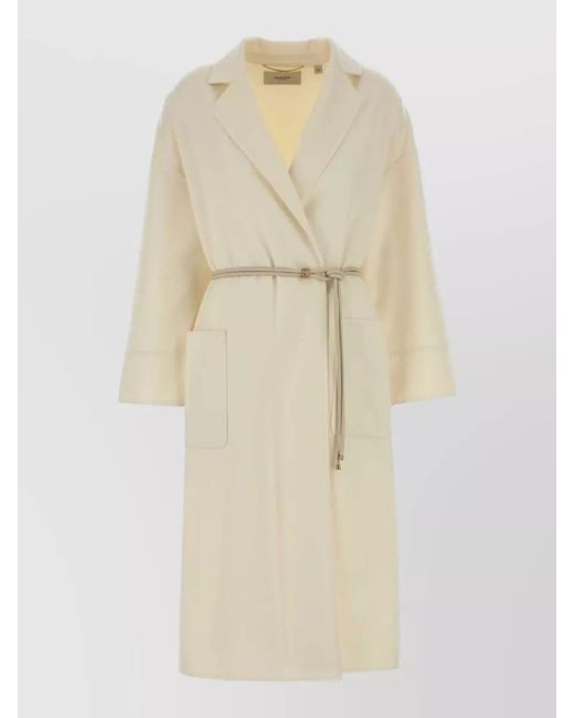 Agnona Natural Wool Blend Coat Belted Waist Pockets