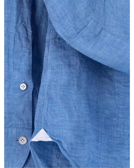 Finamore 1925 Blue Casual Shirt Cuffs Down Collar Curved Hem for men
