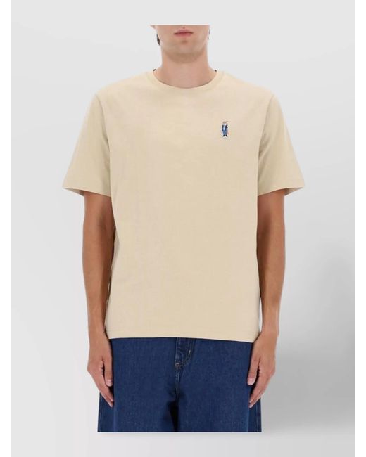 Maison Kitsuné Blue Cotton Embroidered T-Shirt for men