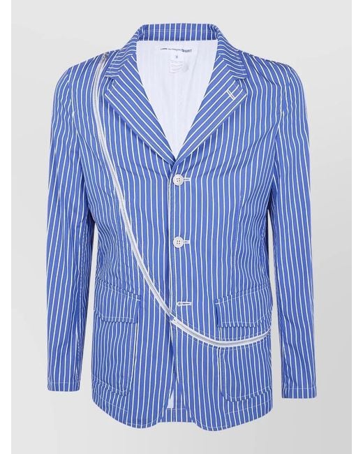 Comme des Garçons Blue Tailored Jacket Striped Lapel Zipper Detail for men