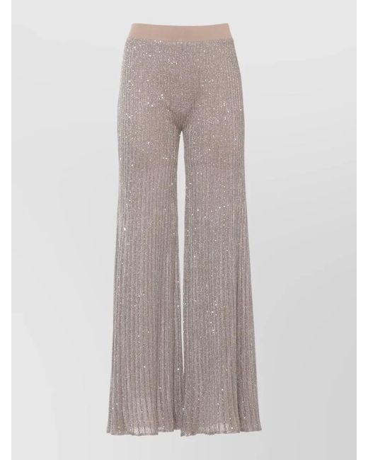 D.exterior Gray Straight Pants Lurex Sequins Pleated Wide Leg