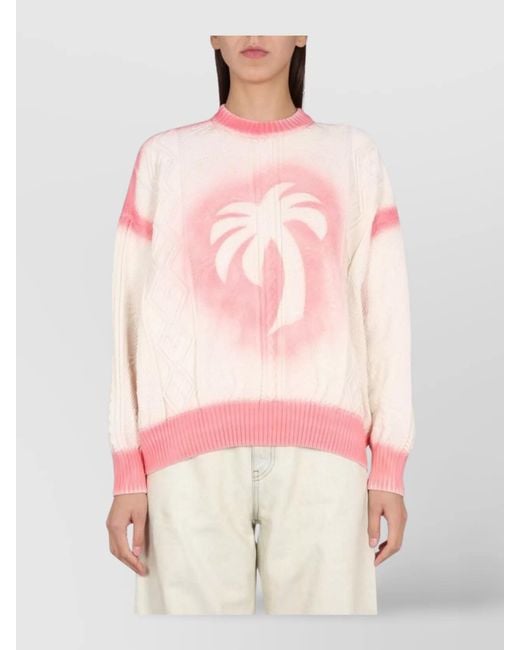 Palm Angels Pink Palm Tree Print Jumper