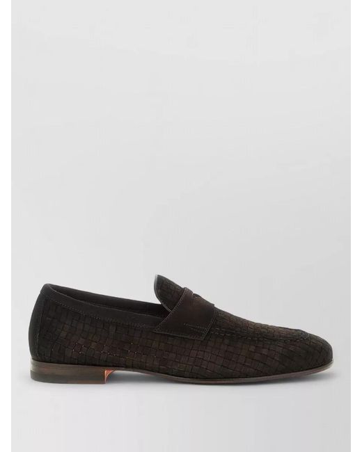 Santoni Black Carlo Loafers Round Toe Suede Weave for men