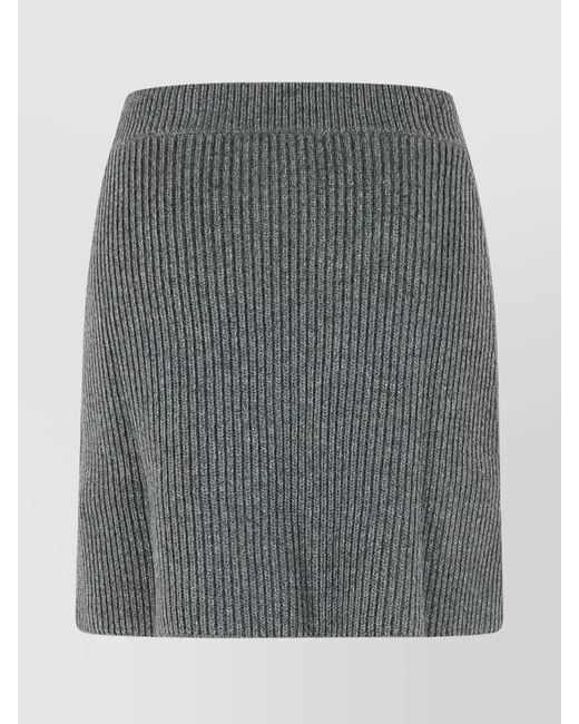 Jil Sander Gray Ribbed Wool A-Line Mini Skirt