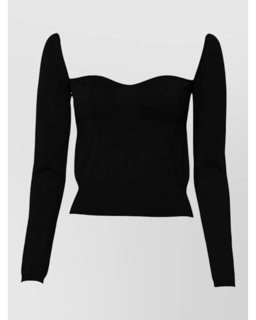 Dolce & Gabbana Black Sweetheart Neckline Long Sleeve Knit Sweater